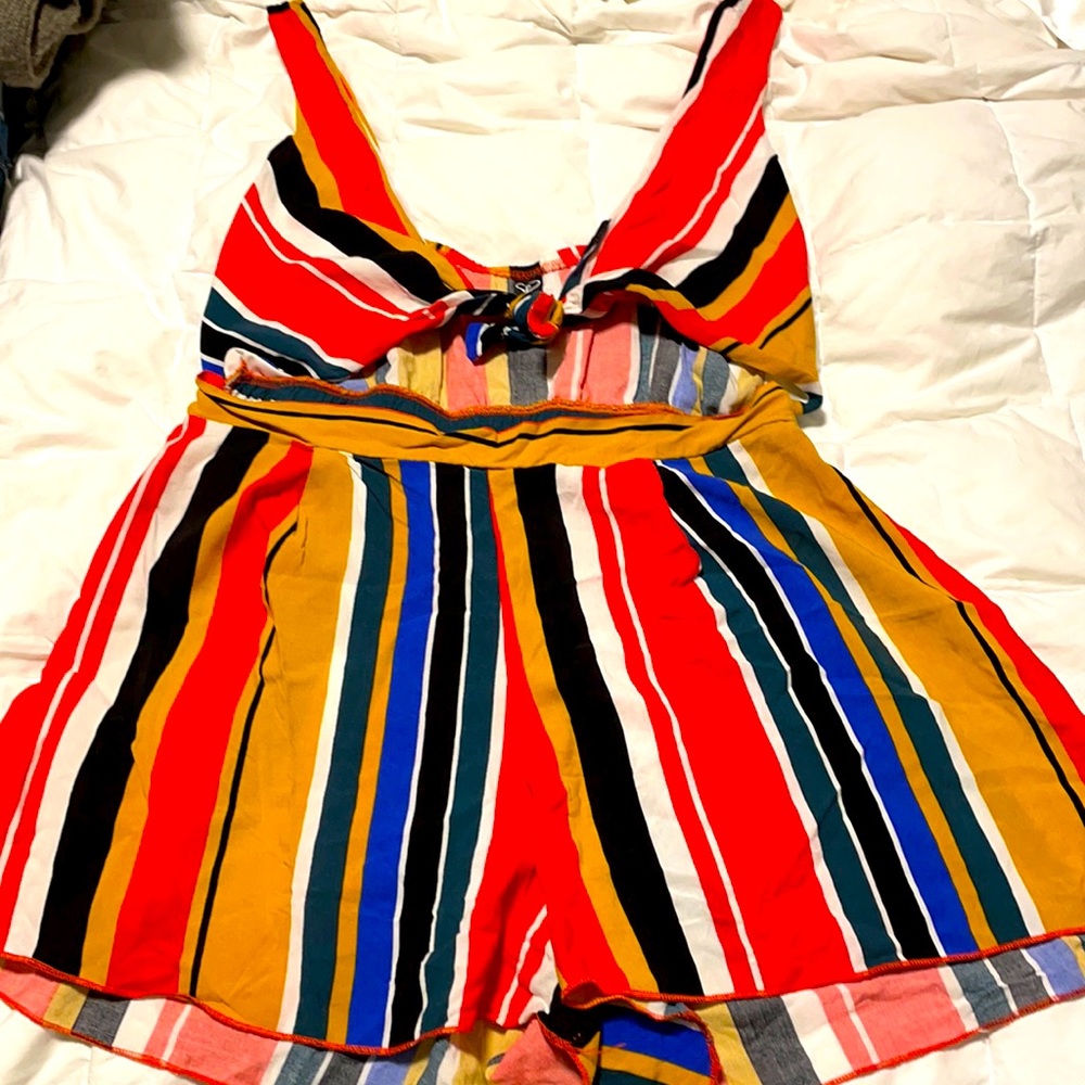 Striped Front Knot Romper